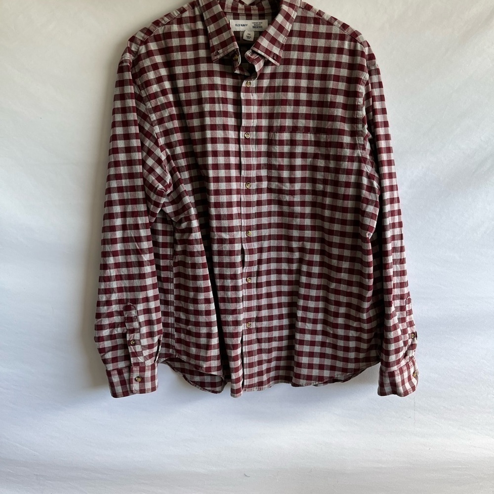 Men's Red & Grey Plaid Button Down Shirt - Picture 3 of 8